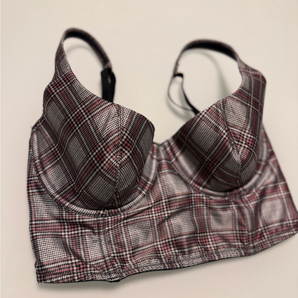 Victoria's Secret Plaid Long Line Bra Top - Black, White, Red Size 34D - Picture 6 of 10